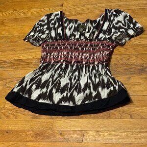 Anthropologie Fei Batik Short Sleeve Blouse Size 12 RARE